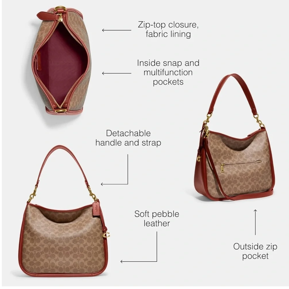 🔥Coach Signature Canvas and Red Leather Shoulder Bag - Picture 2 of 14